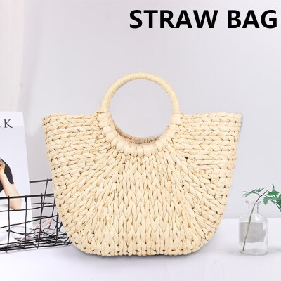 

Summer Outdoor Vintage Straw Bag Round Rattan Bags Women Round Beach Shoulder Bag Bohemian Travel Bags for Girls