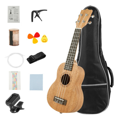 

Concert Ukulele Ukelele Mahogany Plywood with Carry Bag Uke Strings Clip-on Tuner Cleaning Cloth Capo 3pcs Celluloid Picks