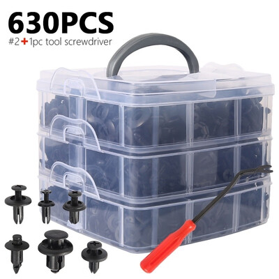 

630Pcs Plastic Car Body Push Pin Rivets Car Bumper Repair Kits Fastener Clips Expansion Clips Screwdriver