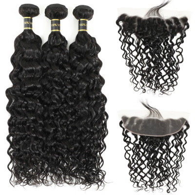 

Amazing Star Water Wave with Frontal Brazilian Virgin Human Hair Bundles with Frontal Free Part Wet&Wavy Natural Color