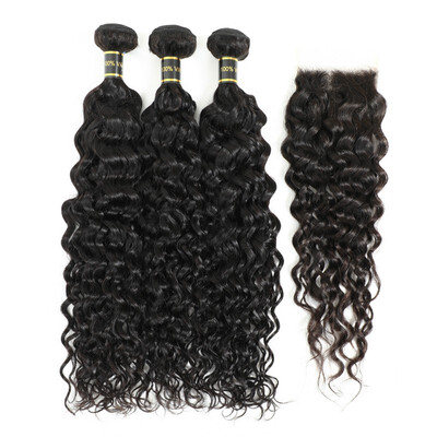 

Amazing Star Lace Closure with Bundles Virgin Hair Water Wave Bundles with Closure Human Hair Bundles with Closure Free Part