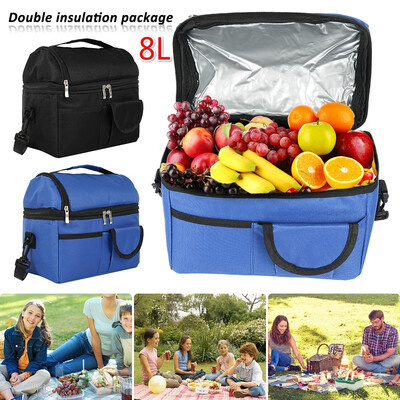 

Large 8L Double-layer Insulated Lunch Bag Cool Bag Work Picnic Adult Kids Food Storage Lunch Box