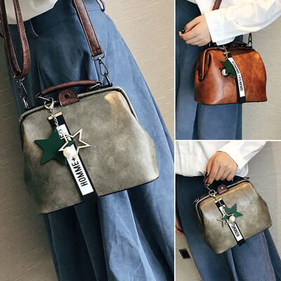 

Womens Pure Color Womens Leather Bag Shoulder Bag Handbag Oil Wax Skin Lock Retro Doctor Bag