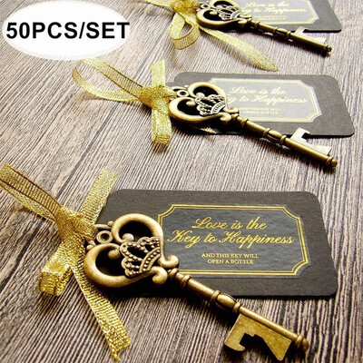 

NEW 536Pcs50Pcs Heavy-Duty Metal Skeleton Key Bottle Opener Wedding Favor with Tag Gold Ribbon&Stickers Christmas