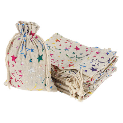 

Willstar 20Pcs Print Linen Burlap Bag Mini Christmas Gift Bag with Drawstring for Party DIY
