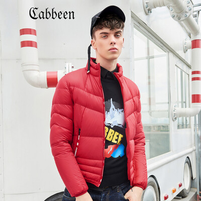 

Carbine Mens Down Jacket Mens Short Slim Stand Collar Green Young Thin Autumn Winter 2018 New Jacket Korean Wave B Big Red 14 52180XL