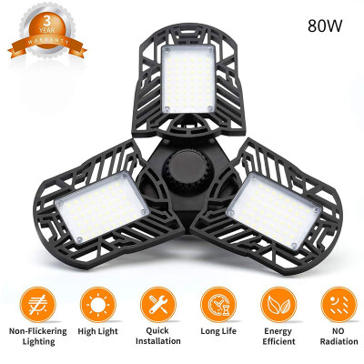 

LED Garage Lamp 80W Deformable Garage Ceiling Lamp 6000LM E26 Basement Lamp With 3 Adjustable Panel LED Bulbs For Studio Barn