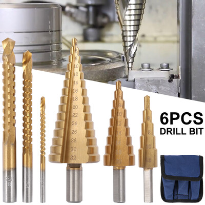 

HSS Step Cone Drill 6pcs Titanium Hole Cutter Bit Set 4-32mm Pouch Steel Metal