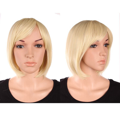 

Short Bob Hair Wigs 125" Straight with Flat Bangs Synthetic Colorful Cosplay Daily Party Wig for Women