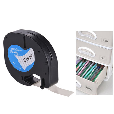 

Labeling Tape 12267 Plastic Self-Adhesive Refills Black Print on Clear 12 Inch 13 Feet 12mm 4m for DYMO LT-100H Label Maker