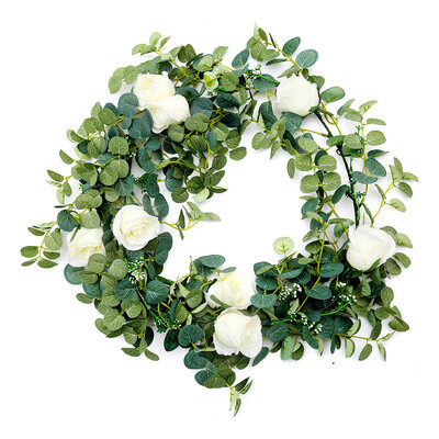 

Faux Eucalyptus vine leaves String Rose Wedding Backdrop Doorways Garland-Champagne