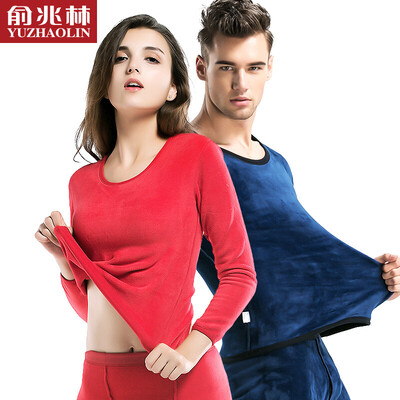 

Yu Zhaolin thermal underwear men&women couple plus velvet thickening gold velvet round neck suit autumn clothes long pants cotton female - China Red XL