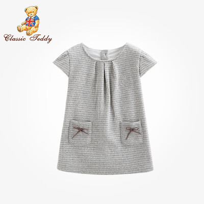 

Classic Teddy Classic Teddy childrens wear girls dress baby skirt girls strap dress new bow small lattice - flower gray 100