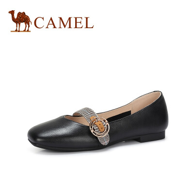 

Camel CAMEL ladies retro fashion fine plaid wide band flat shoes A91515667 black 34