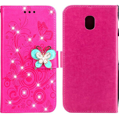 

MOONCASE Samsung Galaxy J7 2017 Butterfly Rhinestone Embossed Leather Case - Red