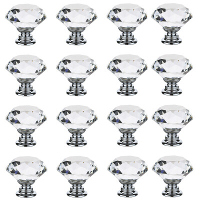 

16Pcs Crystal Glass Cabinet Dresser Knob Diamond Drawer Door Knobs Pull Handles 30MM