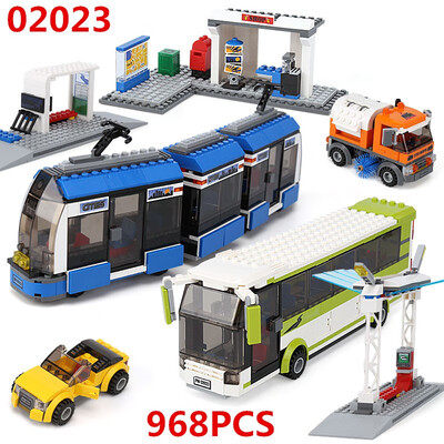 

Lepin 02023 MOC Public Transport Station Catch the Tram or Hop the Bus Sports Car Legoings 8404 Blocks Brick Model Toy