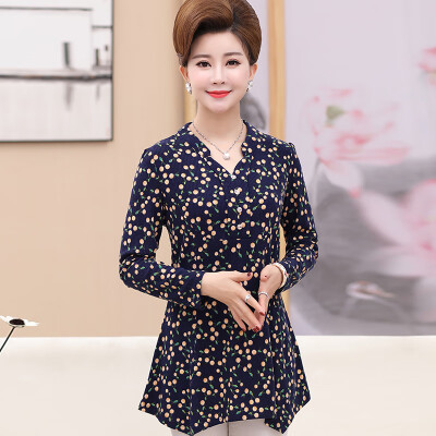 

Yu Zhaolin 2019 new middle-aged womens large size shirt bottoming shirt mother loaded loose long-sleeved T-shirt YWMM191368 Pink flower