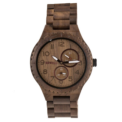 

BEWELL ZS-W154A Men Wood Watch Quartz Movement Stopwatch Date Luminous Vintage Analog Wrist Watch