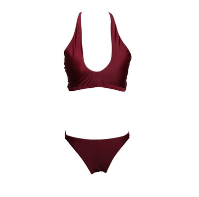 

Womens Solid color split swimsuit adjustable bikini