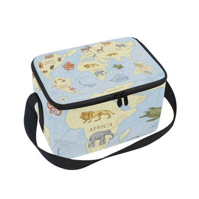 

ALAZA Lunch Box Insulated Lunch Bag Large Cooler Tote Bag Animals Map for Men Women Girls Boys
