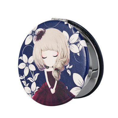 

Green source makeup mirror portable HD double-sided portable handheld pu round folding small mirror