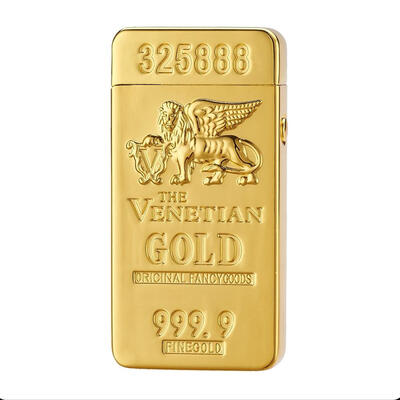 

USB Rechargeable Electronic Hit Fire Machine Windproof Flameless Metal Smoking Cigarette Lighters of Gold Brick Gold Bar Style wit