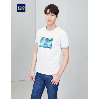 

HLA Haishu House Short Sleeve T-Shirt Male 2019 Summer New Letter Pattern Classic Round Neck Short T Mens HNTBJ2R110A Beige Pattern B017592A50