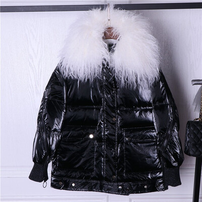 

Winter new down jacket womens long loose loose fashion lamb fur collar coat