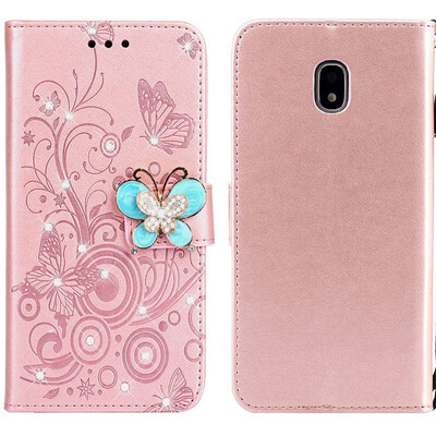 

MOONCASE Samsung Galaxy J3 2017 Butterfly Rhinestone Embossed Leather Case - Rose Gold