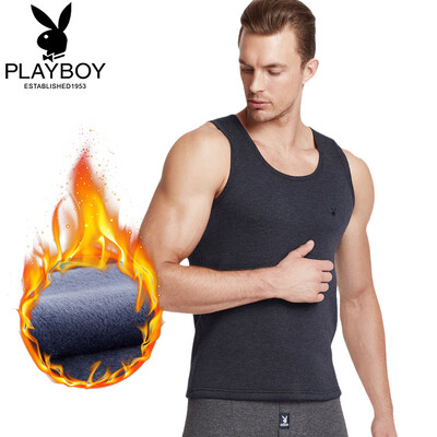 

Playboy warm vest men thickening plus velvet bottoming round neck autumn&winter shirt youth middle&old aged cotton vest men Tibetan blue