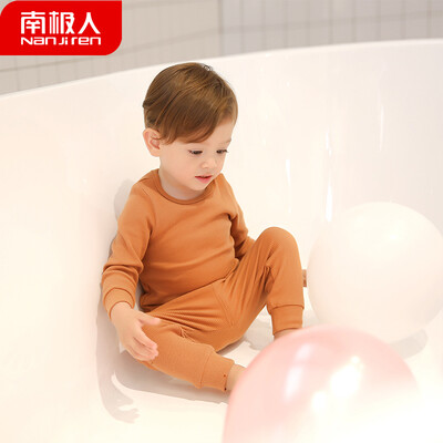 

Antarctic Nanjiren childrens underwear suit pajamas spring&autumn boys long-sleeved baby clothes female baby autumn clothes long pants net color round neck 2 - pumpkin color 80