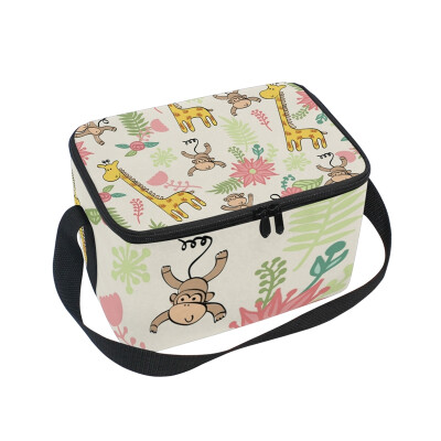 

ALAZA Monkey And Giraffe Lunch Box Insulated Lunch Bag Large Cooler Tote Bagfor Men Women