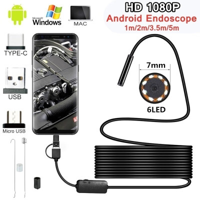 

New 7mm 6 LED Endoscope Waterproof Borescope Inspection Camera For Andorid Phone Size5M35M2M1M