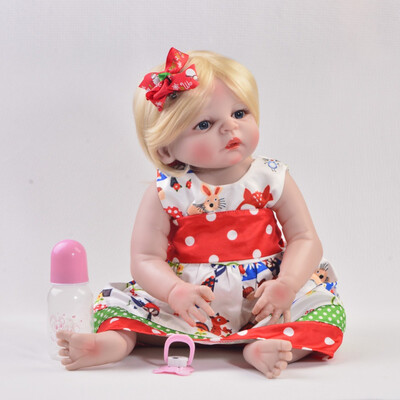 

Hot Sale 23 IN Reborn Baby Dolls with Mohair or Synthetic Hair Dressed Pink Skirt Lifelike Full Silicone Dolls Xmas Girl Gifts