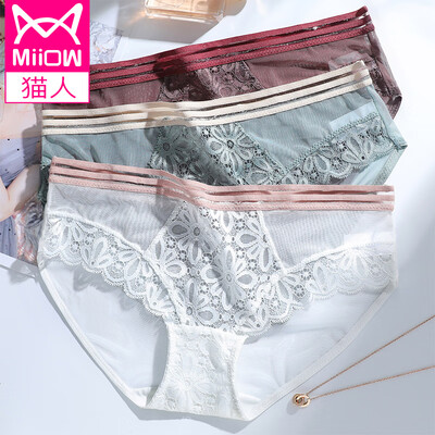 

Cat 3 Pack Womens Underwear Womens Openwork Lace Briefs Womens Bags Hips Sexy Ice Silk Seamless Transparent Comfortable Breathable Womens Underwear Gray Green Purple White