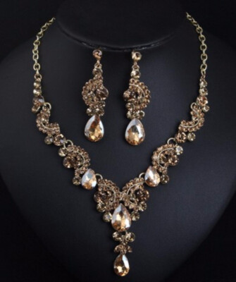 

new nice luxury fashion exaggerated crystal flashing diamond necklace earrings set dress party bride female accessories