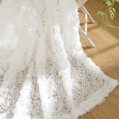 

Pastoral Korean Creative White Lace Sheer 3D Rose Curtains Voile Custom Window Screens For Marriage Living Room Bedroom Drapes