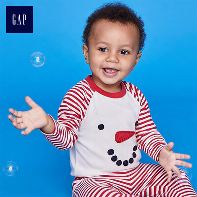 

GAP flagship store new childrens fun pattern long-sleeved triangle jumpsuit 400024 ivory 0-3M