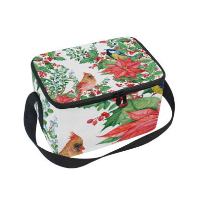 

ALAZA Lunch Box Insulated Poinsettias Birds Lunch Bag Large Cooler Tote Bag for Men Women