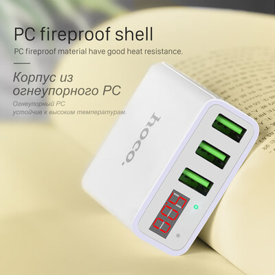 

HOCO 5V 3A 2 3 Ports USB Wall Fast Charging Charger US Plug Power LED display Adapter For iPhone Samsung Device Mobile Phone