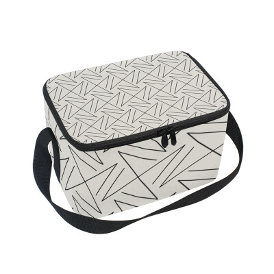 

ALAZA Insulated Lunch Box Geometric Pattern With Stripes Lunch Bag for Men Women Portable Tote Bag Cooler Bag