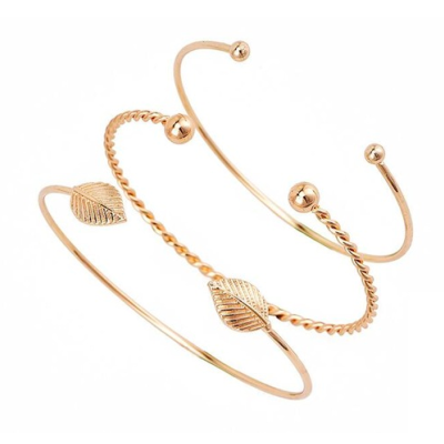 

4 Pcs Set women bracelets Bohemian Leaves Knot Round Chain Opening Gold Bracelet Set Women Fashion Apparel Jewelry