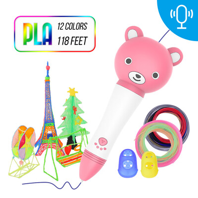 

3D Pen with PLA Filament Refills Voice Prompts 3D Printing Drawing Pen Extruding Speed Control Perfect Gift for Kids Adults DIY Ar