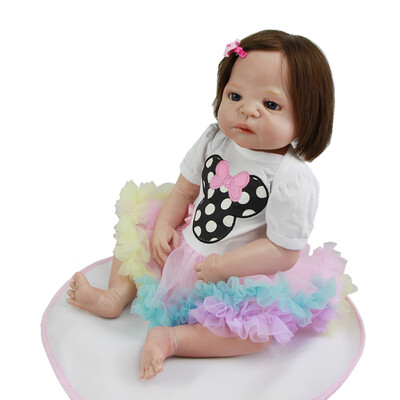

White Skin 23 Inch Reborn Realistic Dolls Full Silicone Vinyl Newborn Babies Princess Doll Toy For Girls With Lovely Dress Suit