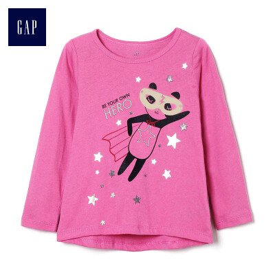 

GAP flagship store female&child fun pattern long-sleeved round neck cloak T-shirt 356259 midnight black panda pattern 3YRS