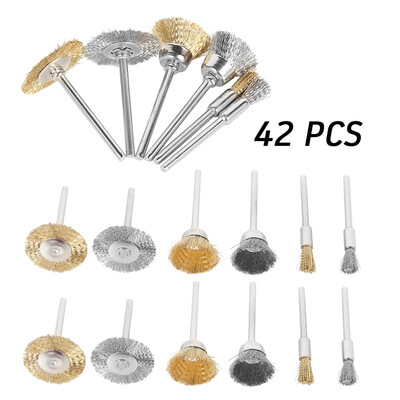 

42Pcs Wire Steel Wheel Bowl Pen Polishing Mix Brush Set for Dremel Rotary Tool
