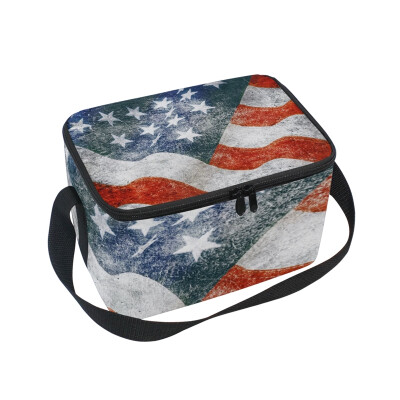 

ALAZA Insulated Lunch Box Stars And Stripes In Grunge Style Lunch Bag for Men Women Portable Tote Bag Cooler Bag