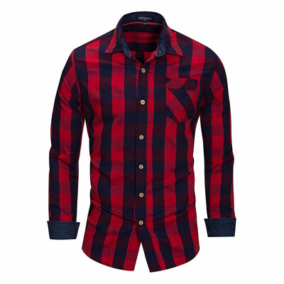 

Mens Plaid Shirt 100 Cotton Long Sleeve Casual Fashion Social Business Style Dress Shirts