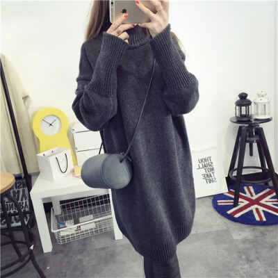 

Long loose&thick knitted sweater with undercoat for womens pullover with semi-turtleneck for autumn&winter 2018